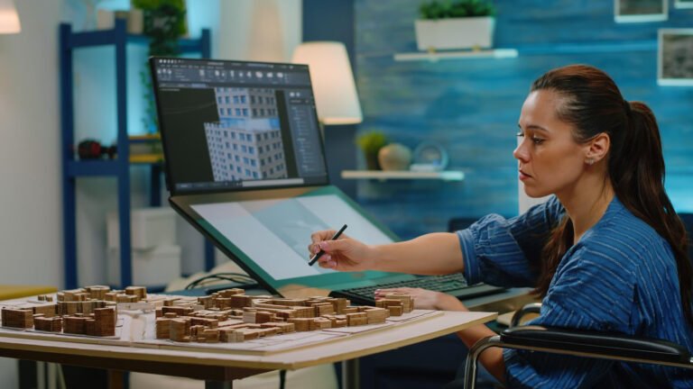 woman-with-disability-using-touch-screen-construction-layout-office-architect-wheelchair-analyzing-building-model-computer-table-creating-blueprint-plan-development